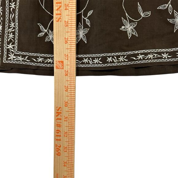 dressbarn Women Button Up Shirt Size 20W Brown Silk Linen Floral Embroidery Boho - Picture 13 of 13